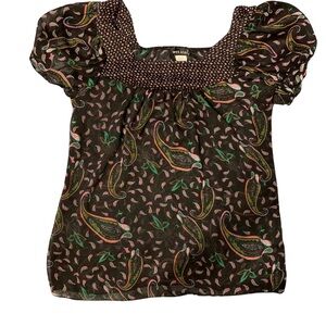 Wet Seal Sz Lg black & colorful shear floral & paisley short sleeved tunic top